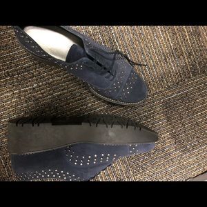 Blue suede oxfords